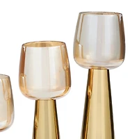 Contemporary Stainless Steel & Glass Candle Holder Set