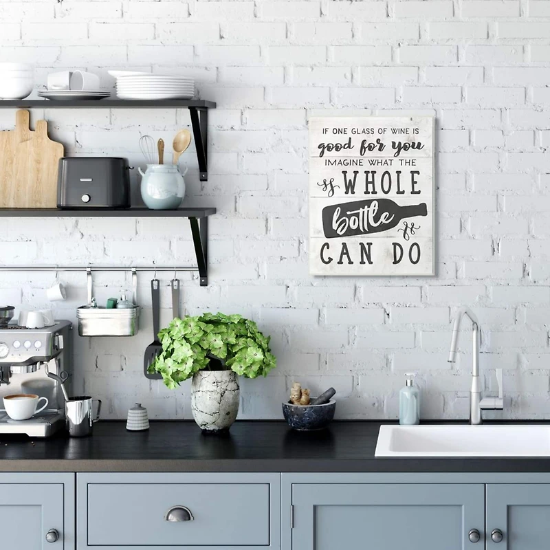 Stupell Industries Glass or Bottle of Wine Rustic Quote Alcohol Humor Wall Art