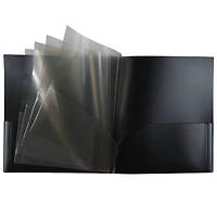 JAM Paper Black Heavy Duty Plastic 10-Pocket Folder, 3ct.