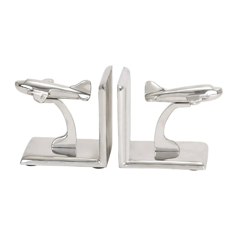 5" Silver Aluminum Contemporary Plane Bookends