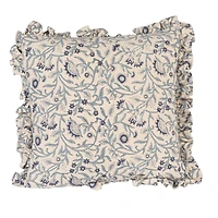 Hello Honey® 18" Blue & White Floral Accent Pillow with Ruffled Edges