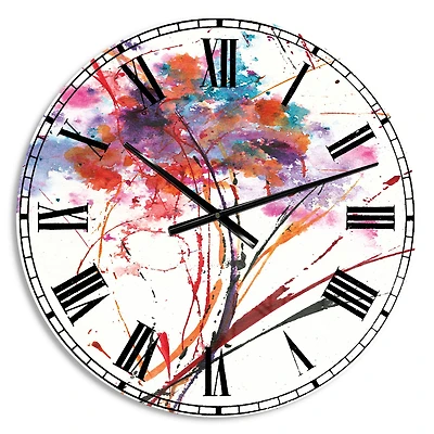 Designart Abstract Handpainted Red Flowers Traditional Wall Clock