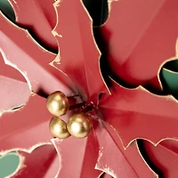 16.25" Large Red and Green Metal Poinsettia Christmas Wall Hanging