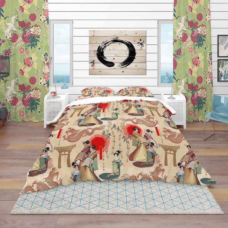 Designart 'Japanese Geishas & Dragons' Oriental Bedding Set