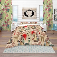 Designart 'Japanese Geishas & Dragons' Oriental Bedding Set