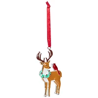 Reindeer with Cardinal and Wreath Christmas Ornament - 4"