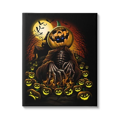 Stupell Industries Spooky Pumpkin Skeleton Haunted Woods Canvas Wall Art