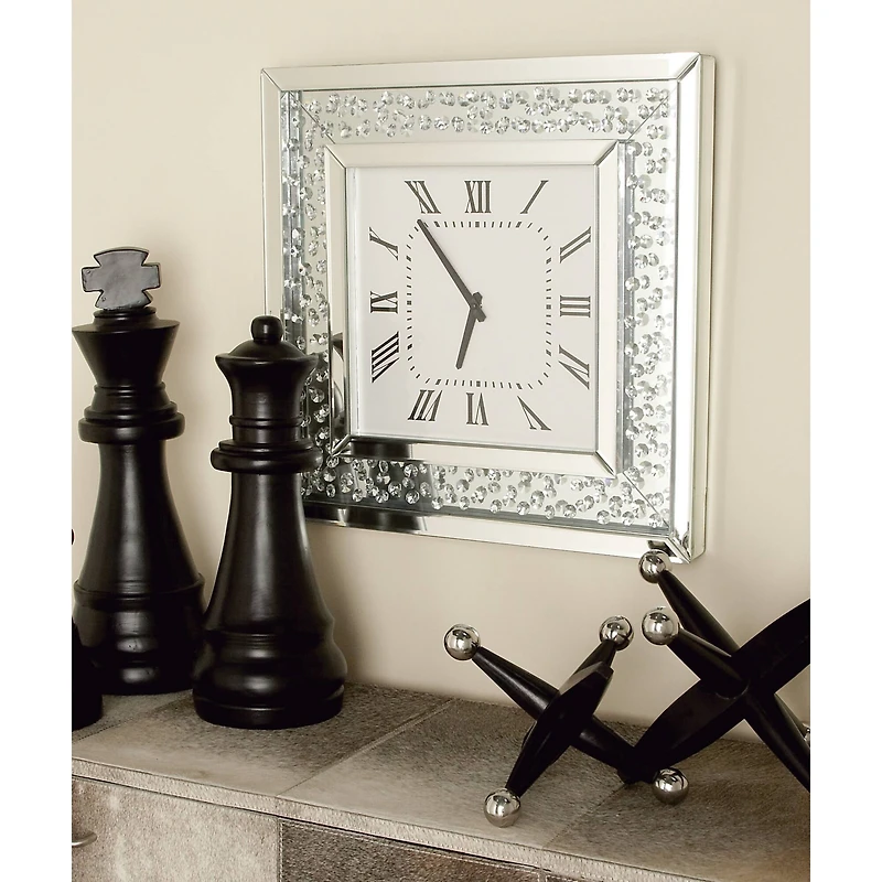Silver Glam Wood Wall Clock, 20" x 20"