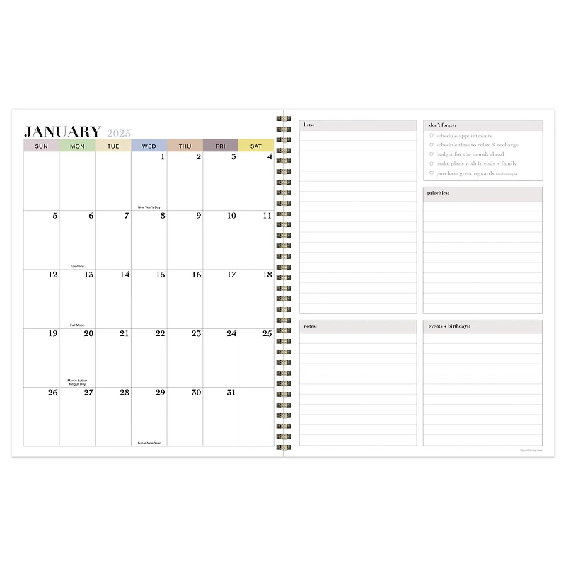 TF Publishing 2025 Large Gardenia Weekly Monthly Spiral Planner