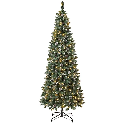 7.5 ft. Pre-Lit Feel Real® Flocked Oakley Hills Artificial Christmas Tree, Warm White LED Lights