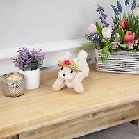 8.75" Beige Rabbit with Floral Straw Hat Easter Figurine