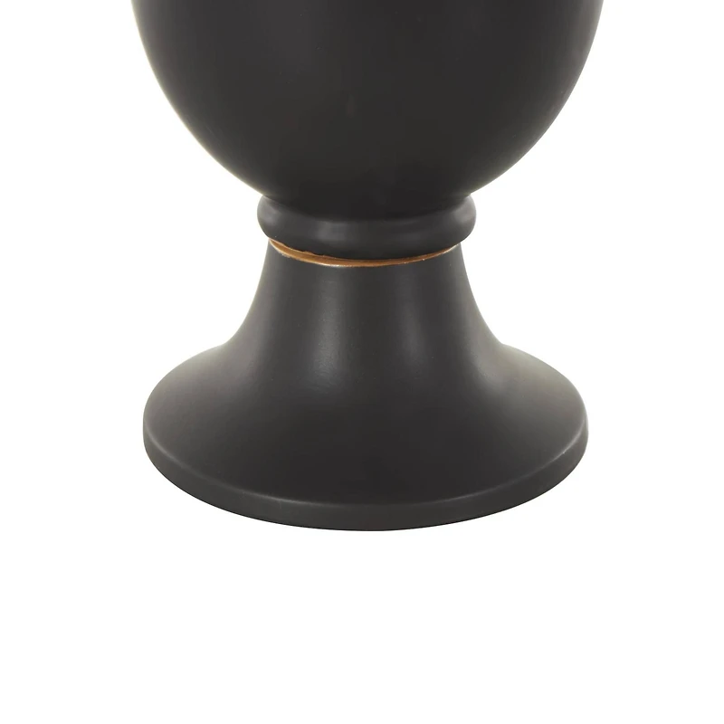 20.25" Black Ceramic Fluted Urn Shaped Vase with Arch Handles