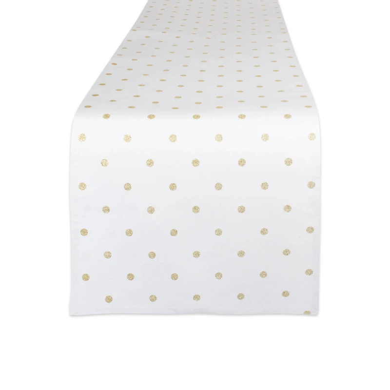 Metallic White/Gold Reversible Polka Dot Table Runner 13" x 72"
