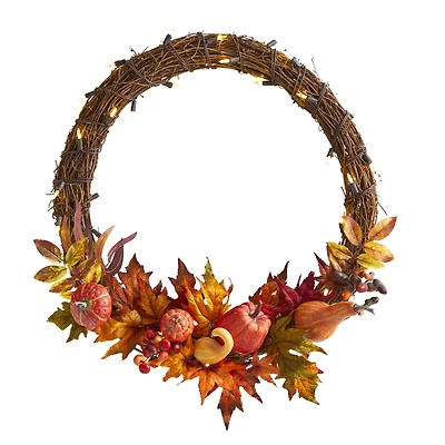 22" Pre-Lit Pumpkin & Maple Autumn Wreath