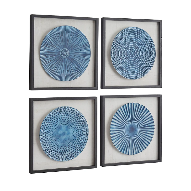 Blue Wood Coastal Abstract Art Wall Decor, Set of 4 16" x 16"
