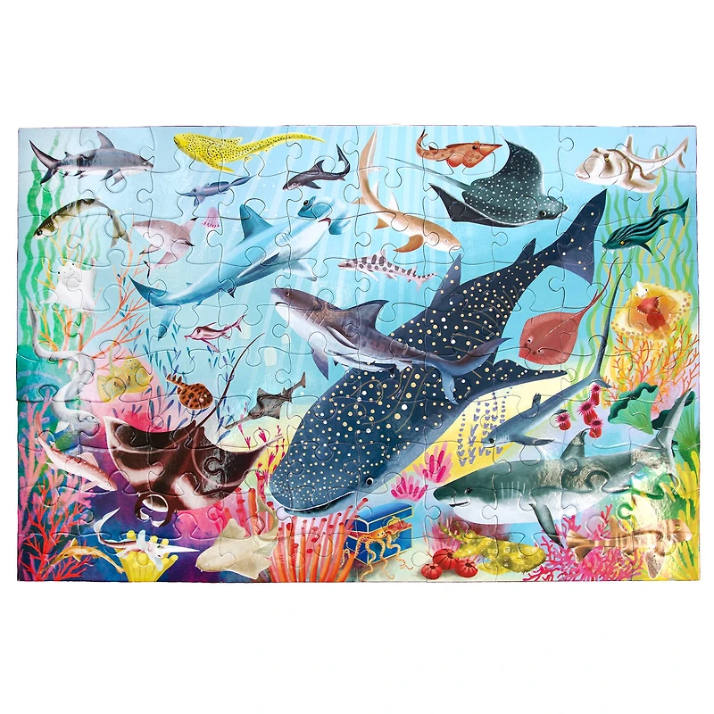 eeBoo Love of Sharks 100 Piece Puzzle with Poster