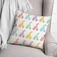Pastel Bunnies on Bikes Easter Throw Pillow
