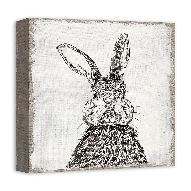 Ink Drawing Bunny Burlap Canvas Wall Art