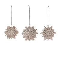 Ornate Champagne Snowflake Ornaments Set
