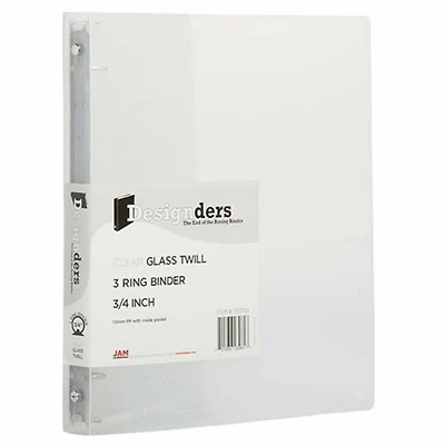 JAM Paper 3/4" Clear Glass Twill Plastic 3-Ring Binders, 4ct.