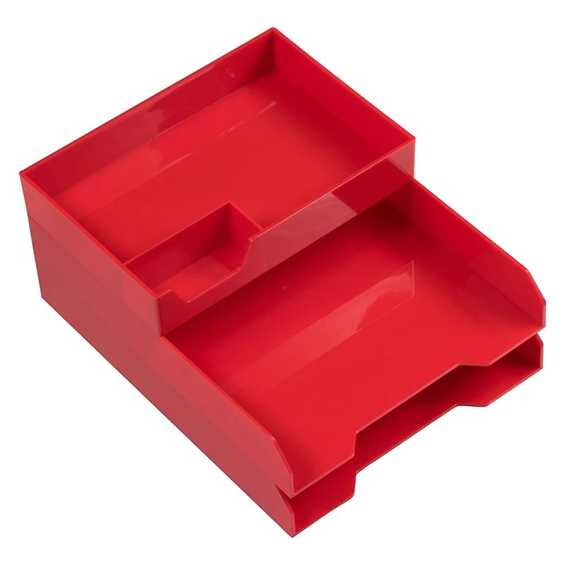 JAM Paper Red Stackable Office Desk Supply & Paper Organizer Set