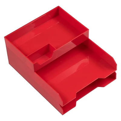 JAM Paper Red Stackable Office Desk Supply & Paper Organizer Set