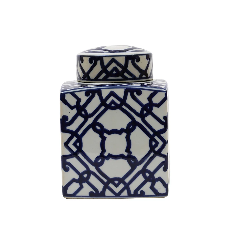 Hello Honey® 8.5" Blue & White Ceramic Ginger Jar with Lid