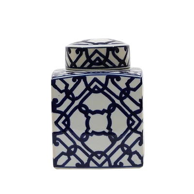 Hello Honey® 8.5" Blue & White Ceramic Ginger Jar with Lid