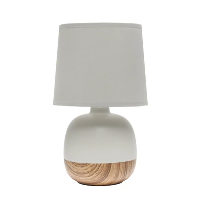 Simple Designs 12" Petite Mid Century Light Woodgrain Base Table Lamp