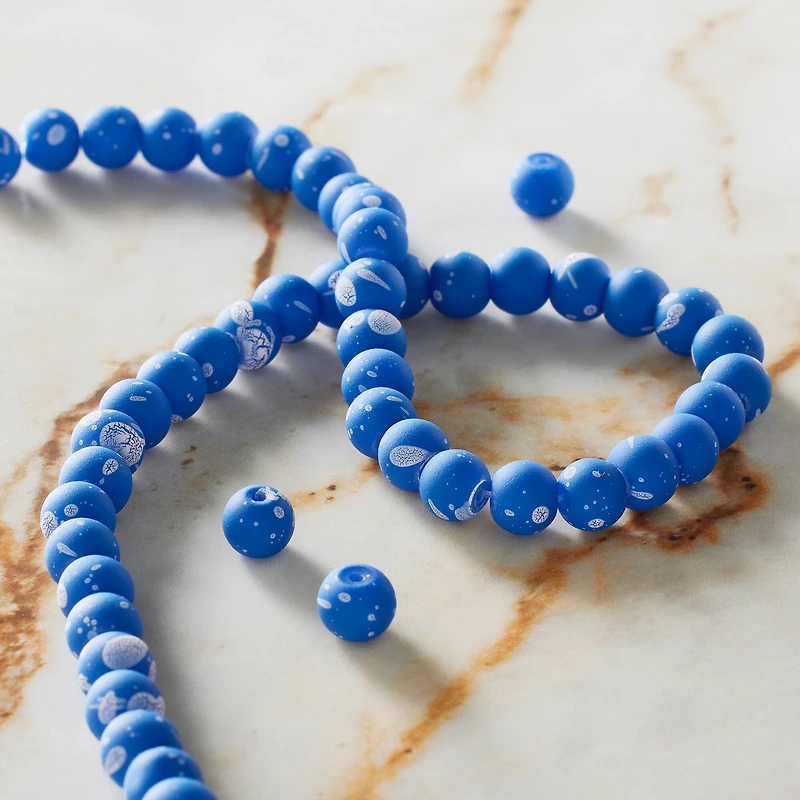 12 Pack: Blue & White Matte Glass Round Beads, 7mm by Bead Landing™