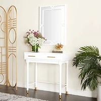 Set of 2" White Wood Traditional Console Table with Mirror, 31" x 31" x 16"