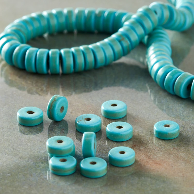 Turquoise Reconstituted Howlite Round Heishi Beads by Bead Landing™, 6mm