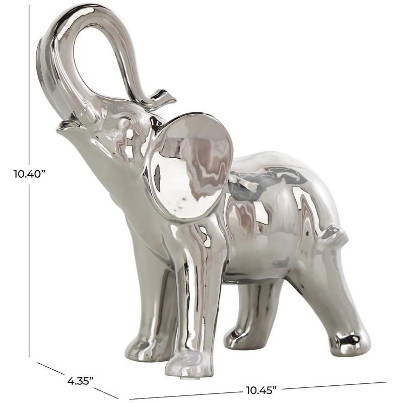 10" Silver Ceramic Elephant Standing Sculpture