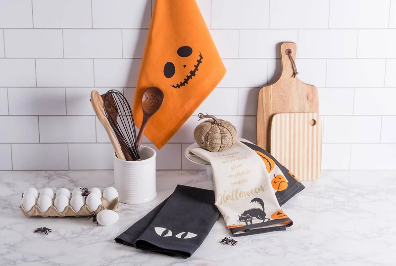DII® Assorted Jack-O'-Lantern Halloween Printed Dishtowel Set