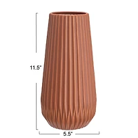 Hello Honey® 11.4" Matte Terra Cotta Round Stoneware Fluted Vase with Embossed Lines