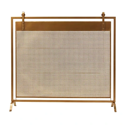 Copper Metal Suspended Grid Style Netting Single Panel Fireplace Screen