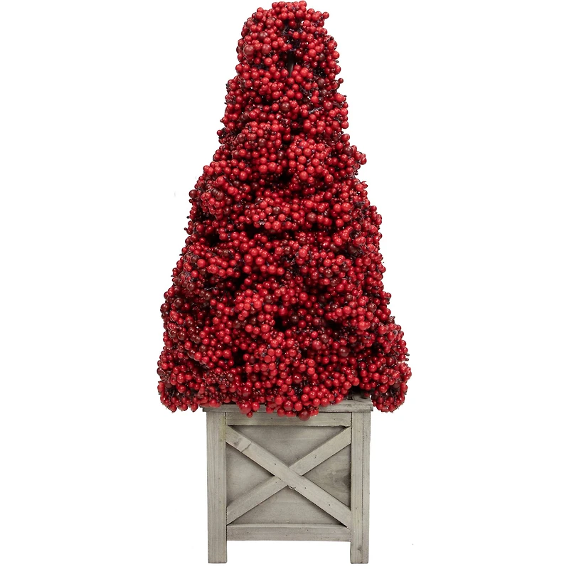 24" Unlit Red Berry Cone Artificial Potted Christmas Topiary