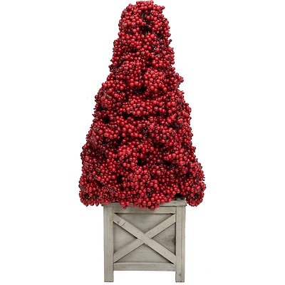 24" Unlit Red Berry Cone Artificial Potted Christmas Topiary