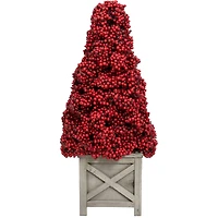 24" Unlit Red Berry Cone Artificial Potted Christmas Topiary