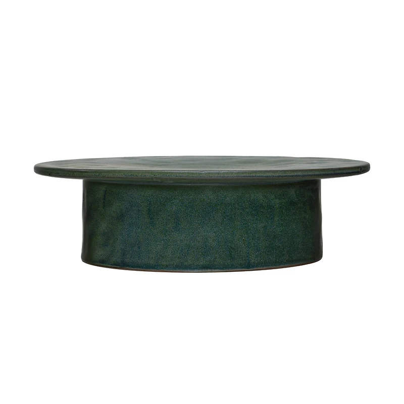 Hello Honey® 12" Matte Green Reactive Glaze Stoneware Pedestal