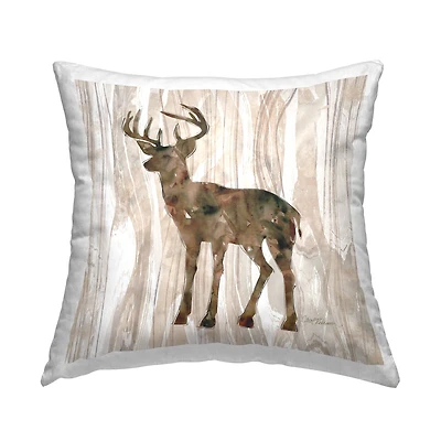 Stupell Industries Wilderness Buck Watercolor Silhouette Rustic Grain Pattern Throw Pillow 18" x 18"