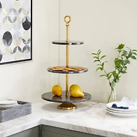 Gray Marble Natural Tiered Server, 27" x 14" x 14"