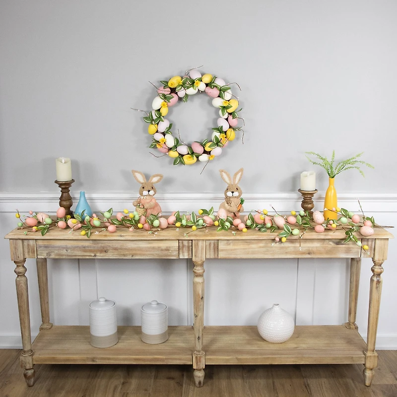 22" Pink & Yellow Easter Eggs & Flower Buds Artificial Wreath