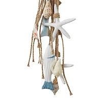 Brown Jute Rope Fish Layered Hanging Home Wall Décor with Cream Shell and Starfish Accents