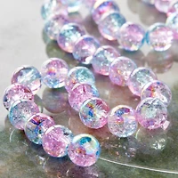 12 Pack: Pink & Blue Crackle Glass Round Beads, 8mm by Bead Landing™