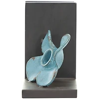 6.5" Teal Metal Boat Distressed Propeller Bookends with Brown L-Shaped Stands