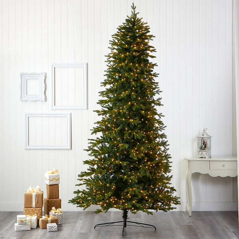 10ft. Pre-Lit Belgium Fir Artificial Christmas Tree, Clear LED Lights