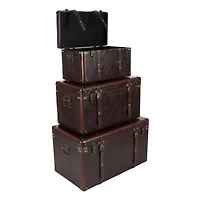 Set of 3" Brown Leather Traditional Trunk, 19", 24", 27"
