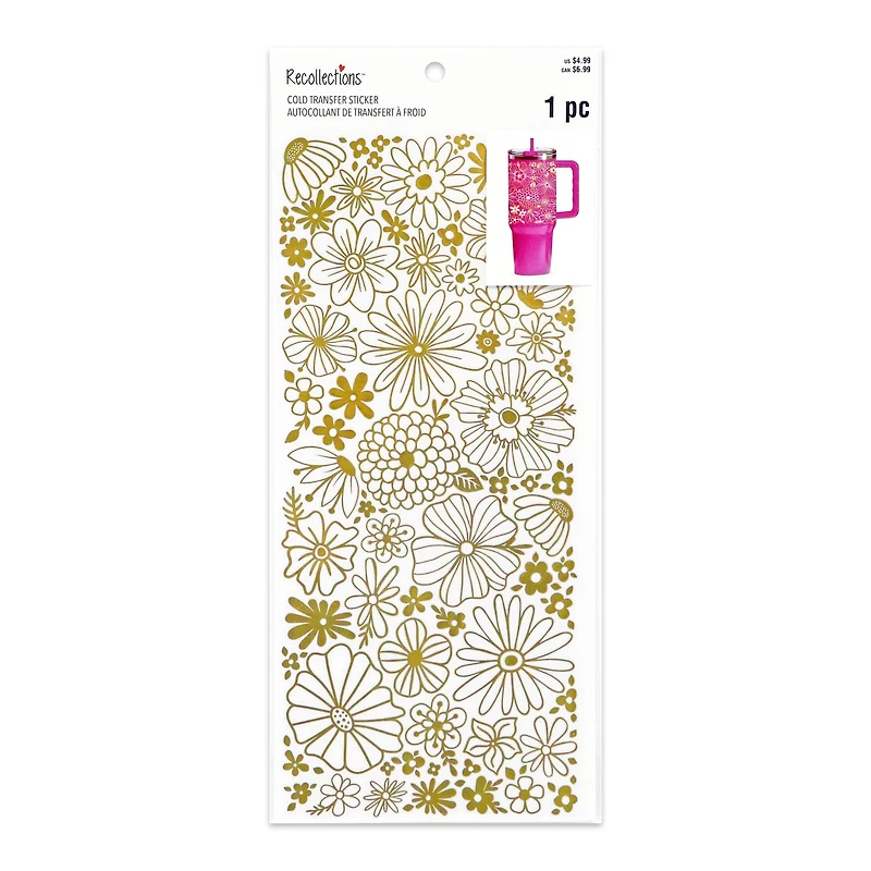 11.25" x 5" Gold Flowers Cold Transfer Sticker Wrap by Recollections™