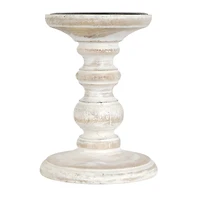 Whitewashed Wood Carved Pillar Candle Holder by Ashland